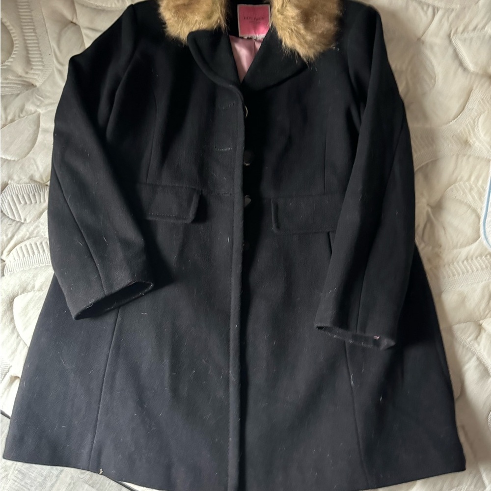 Kate spade Black Coat with Faux Fur Collar